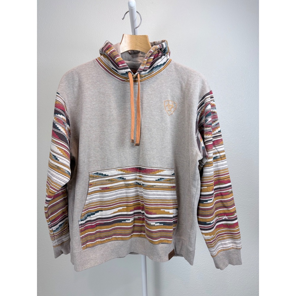 Ariat Chimayo Centinela Mens XL Hoodie Southwest Pattern Tan Fleece Pullover - Picture 2 of 8